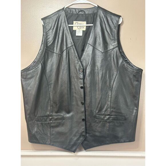 NWOT Cripple Creek Slick Black 100% Leather Western Vest Men's 3XL - Picture 2 of 9